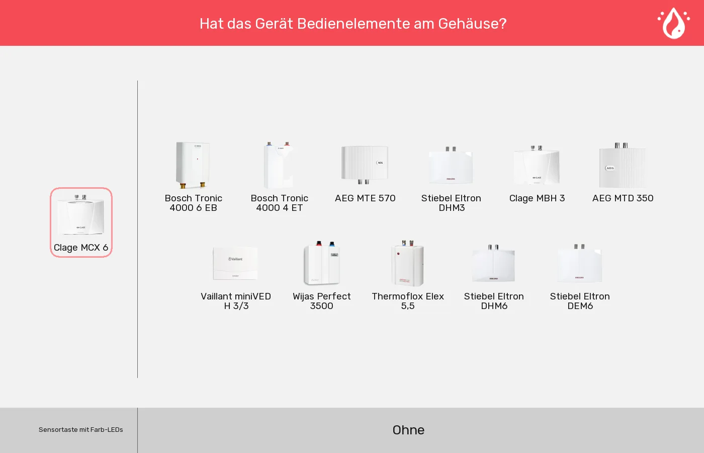 Mini-Durchlauferhitzer nach Bedienelemente gruppiert Mini-Durchlauferhitzer: Gruppen nach Bedienelemente